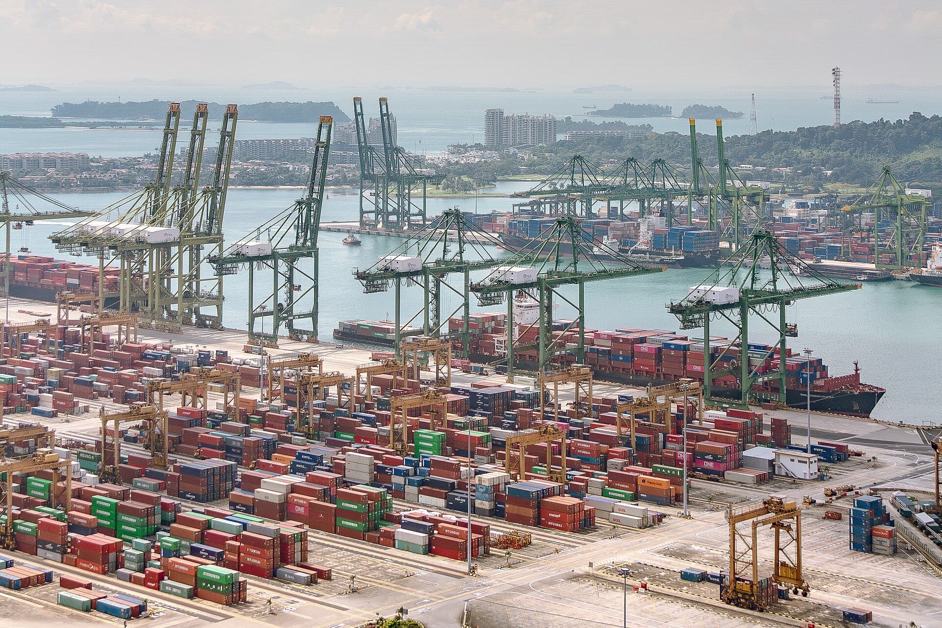Panoramic view of container terminals at the Port of Singapore